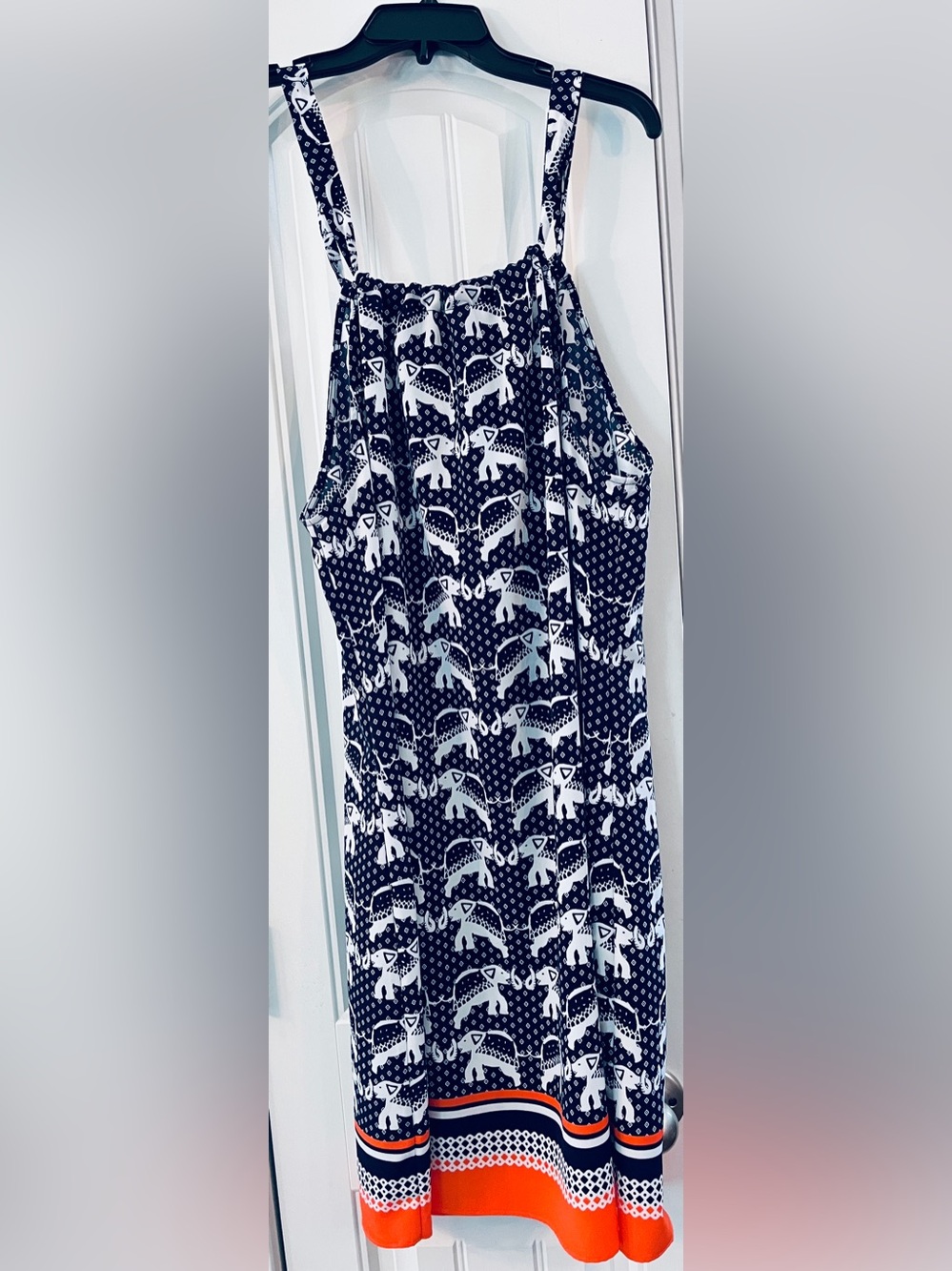 Crown & Ivy navy blue/white/orange sleeveless dress with cute elephant design